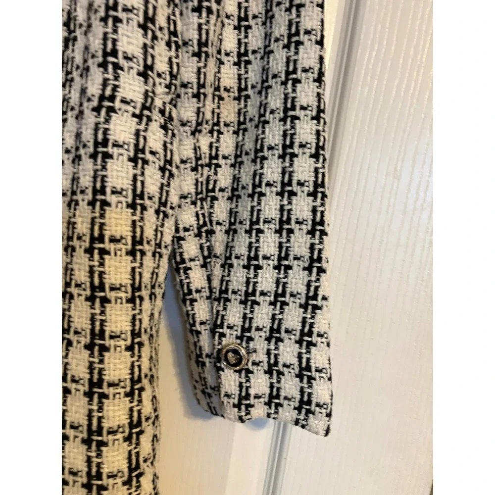 Rachel Zoe Womens Black White Tweed Longline Blazer Jacket‎ Heart Button Size S